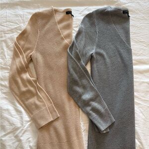 Banana Republic V-Neck Sweaters in Beige and Gray